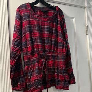 Lane Bryant Red and Black Plaid Lace-Up Top